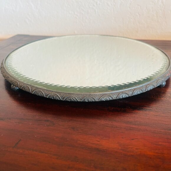 Antique Victorian Plateau Beveled Vanity Mirror Footed Patina 1900s Silver Plate - Picture 5 of 10